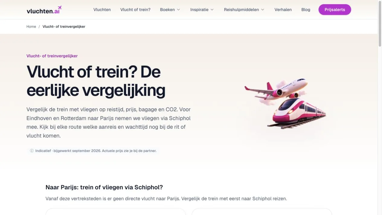 Actuele vlucht- en treinvergelijker van vluchten.ai